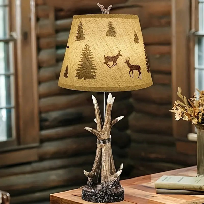 Ensemble de 2 lampes de chevet rustiques Deer Antler