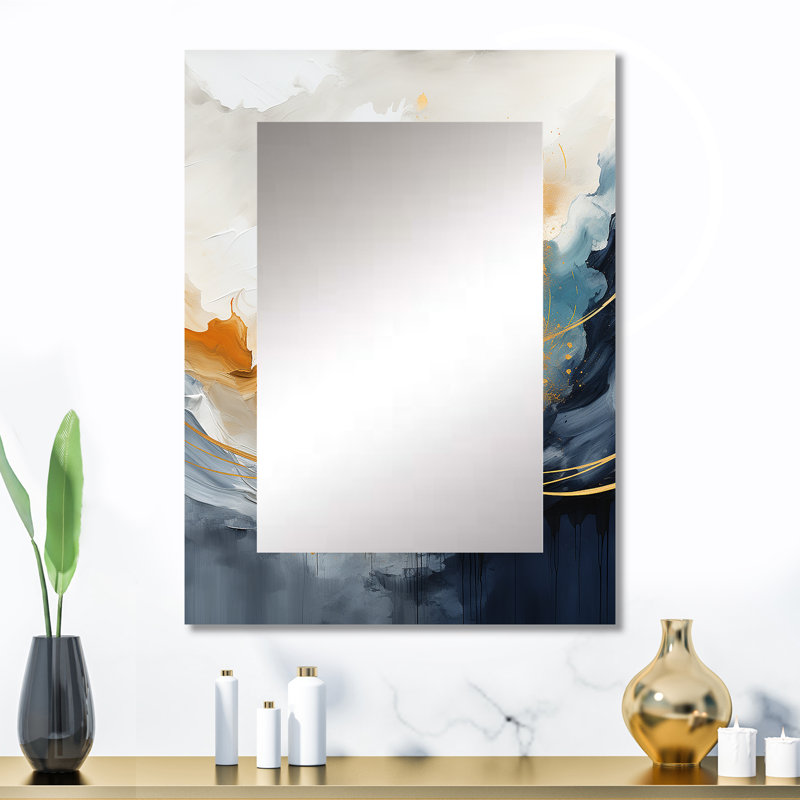Blue and yellow fluid harmony painting II - Abstract Painting Decorative Mirror, Modern Large Wall Mirror, Printed Metal Art