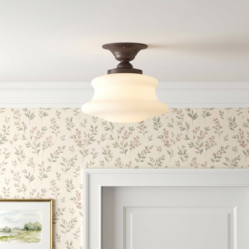 Glass Semi Flush Mount, Old Bronze, 12.5" H x 16" W x 16" D