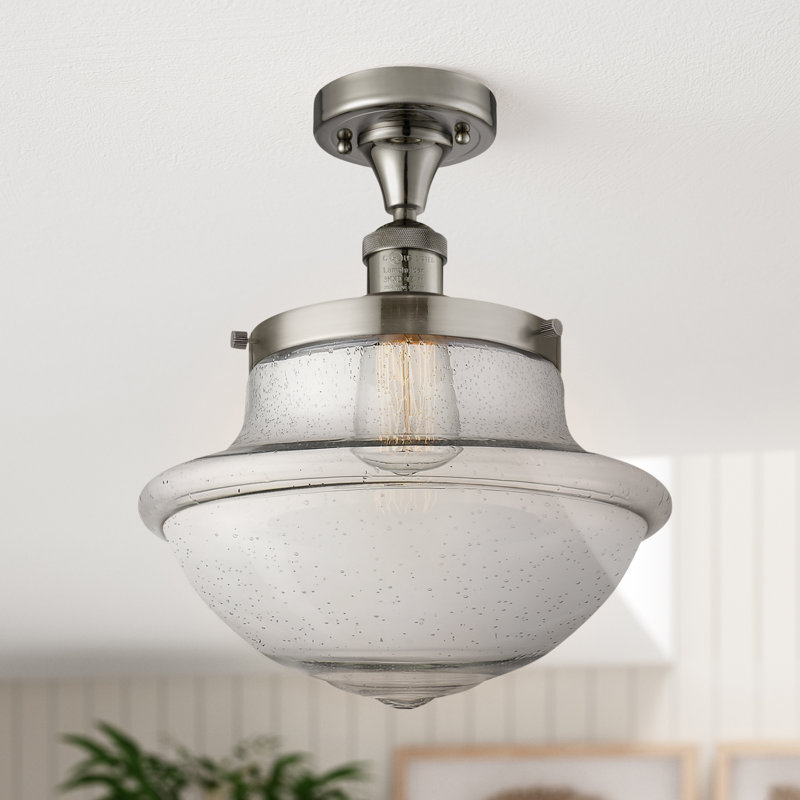 Plafonnier semi-encastré 1 lumière Baptiste, Grainé, Ampoule à DEL rétro de 6 watts, Nickel poli
