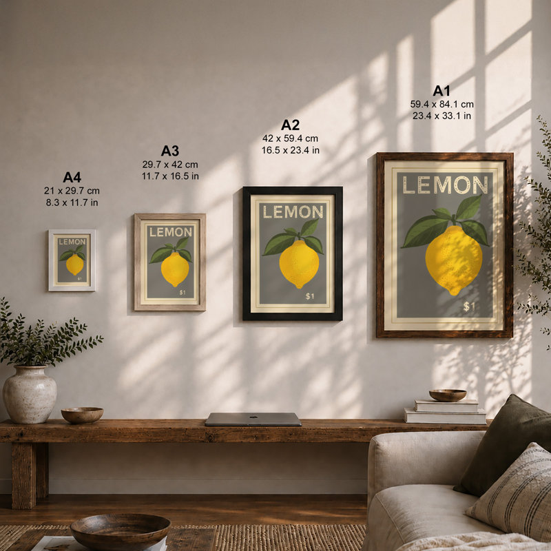 Lemon Price Label Retro - Framed Print, A1 - 84.1 x 59.4 cm, Black