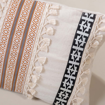 Attitash Striped White Rectangular Cushion Cover