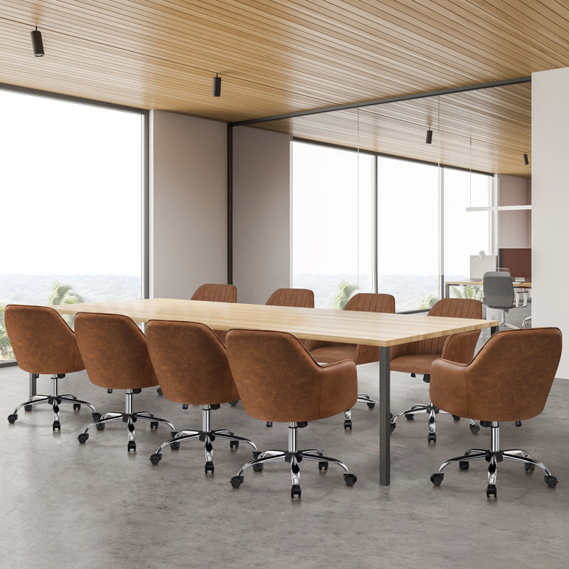 Jobin Modern Swivel Velvet Desk Chair with Armrest, Retro Brown Faux Leather