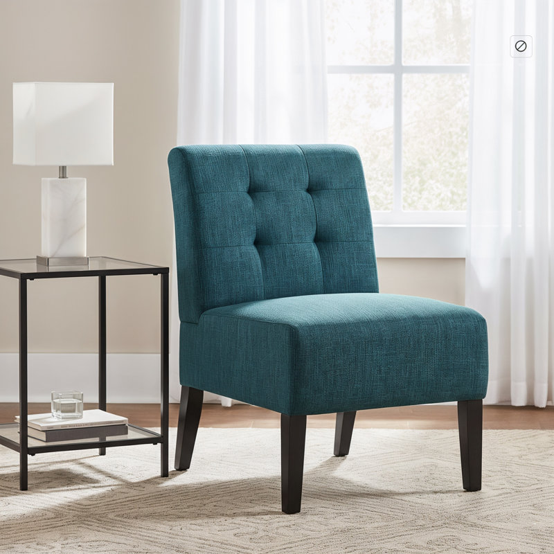 Fauteuil de chambre rembourré avec dossier à boutons et pieds en bois d'hévéa