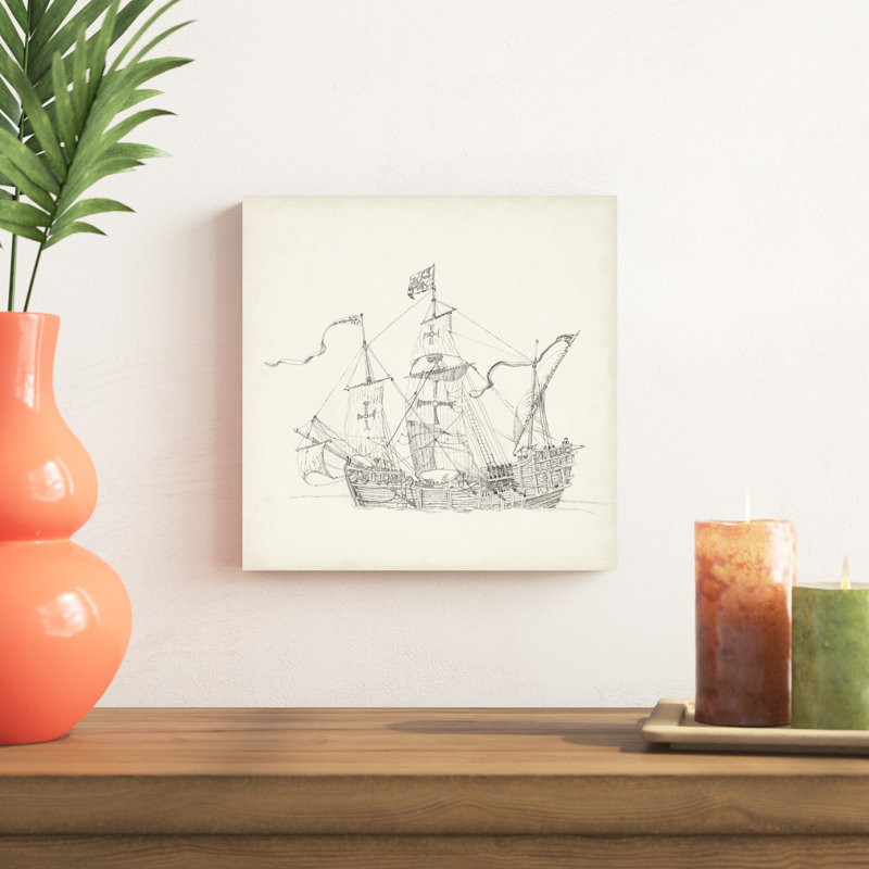 Croquis de bateau antique VI, H 12 po x l 12 po