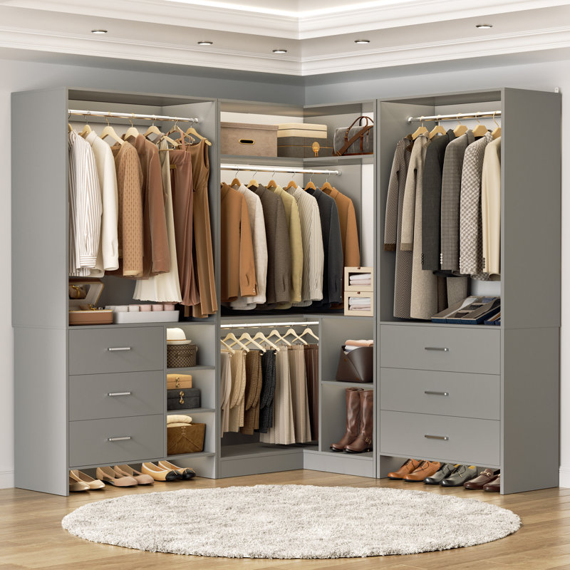  Betton 86.8" W Closet System with 6 Drawers and 4 Hanging Rods, Gray