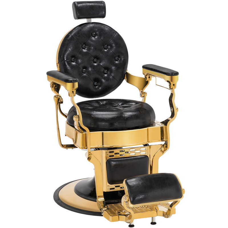Fauteuil de coiffeur inclinable ergonomique 27 po, Similicuir noir, Doré