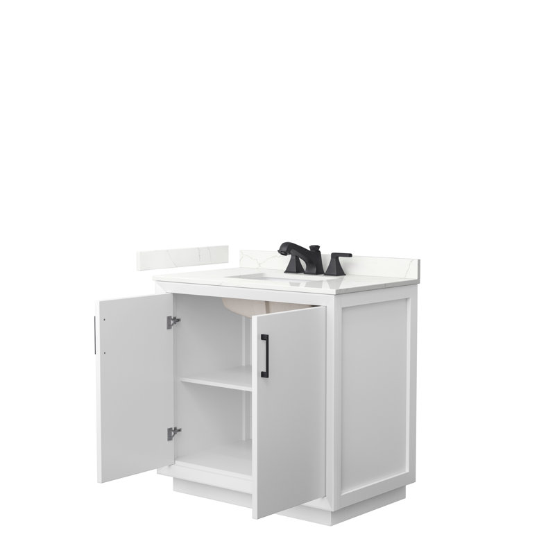 Strada 36'' W Single Vanity, White, Matte Black, Giotto Quartz