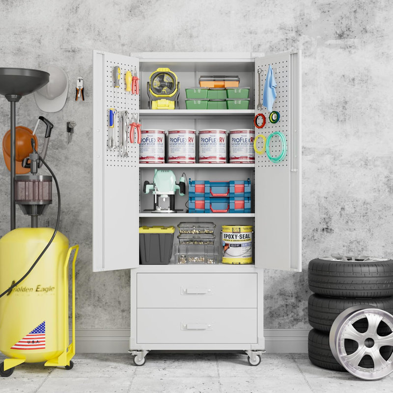 30 in. W x 71.2 in. H x 15.2 in. D Metal Rolling Garage Storage Cabinet with Drawer, Retro