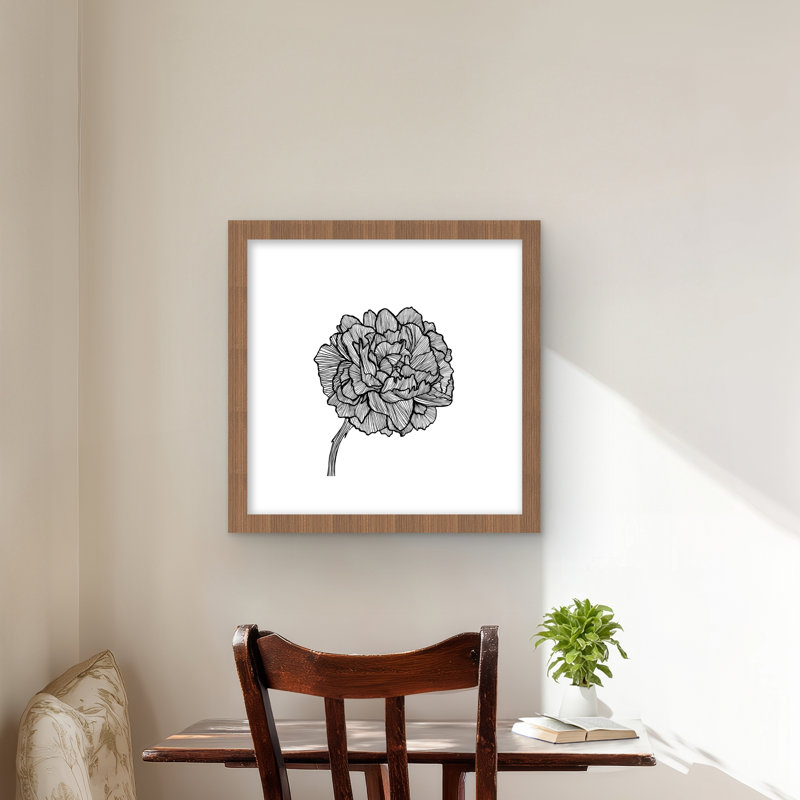 Peony Line - impression matelassée encadrée minimaliste pour la décoration intérieure, Brun, H 16 po x l 16 po