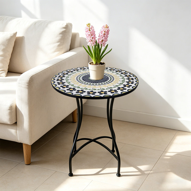 1 pièce, petite table d'appoint ronde florale, table à thé en fer avec balcon, table de coin décorative créative pour le salon intérieur