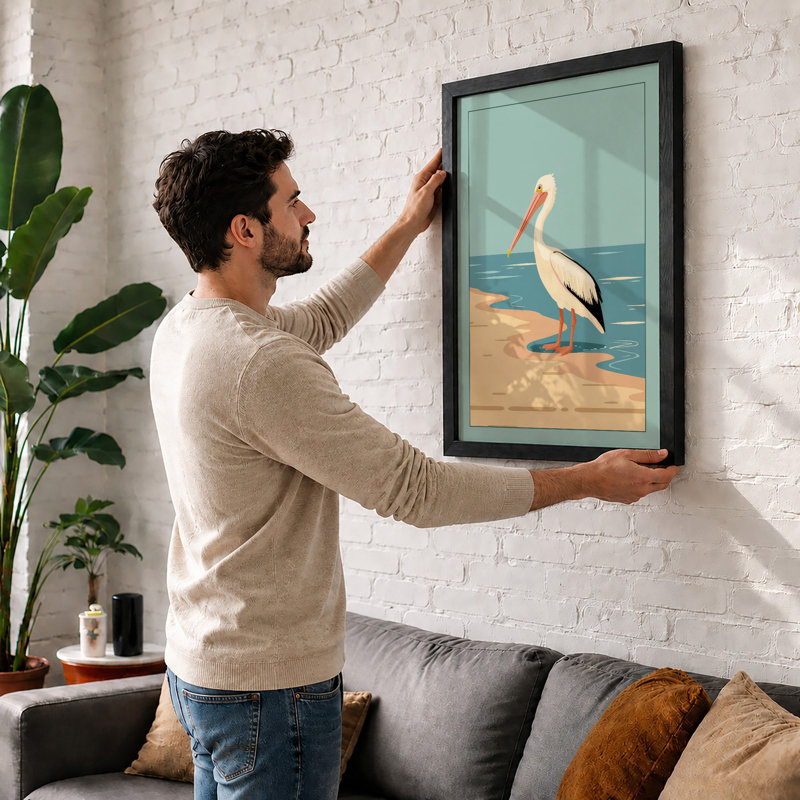 Pelican at Rest Coastal - Framed Print, Oak, A4 - 29.7 x 21.0 cm