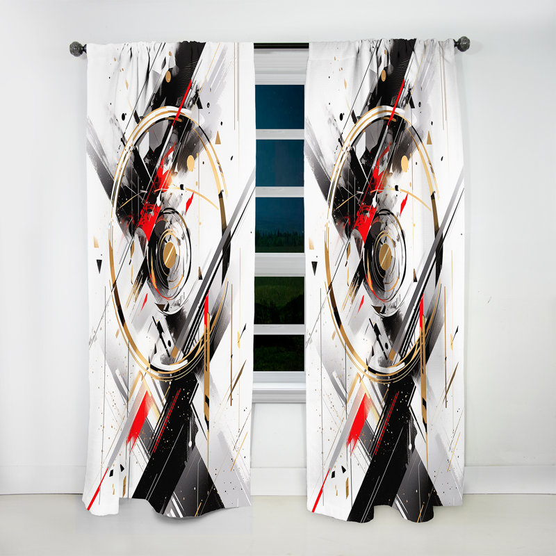 Black Red Multifaceted Whirls - Cubism Curtain - Velvet Room Darkening - 1 Panel, 52" W x 84" L