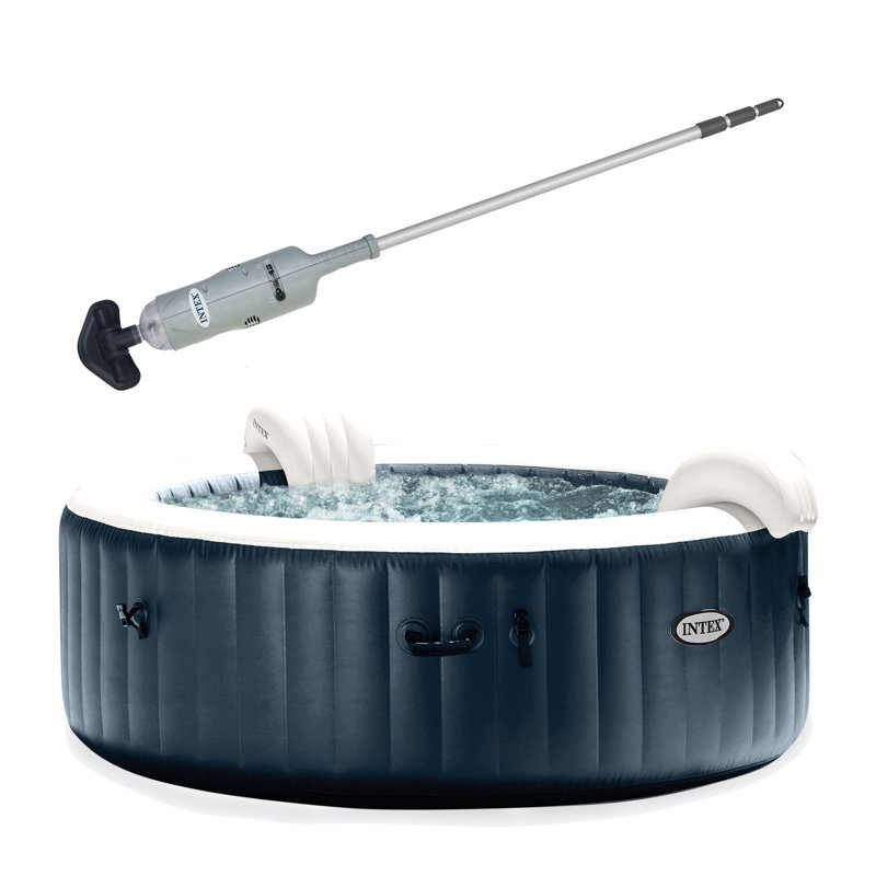 Intex Handheld Pool Vacuum w/ PureSpa Plus 6 Person Inflatable Hot Tub, Cobalt Blue