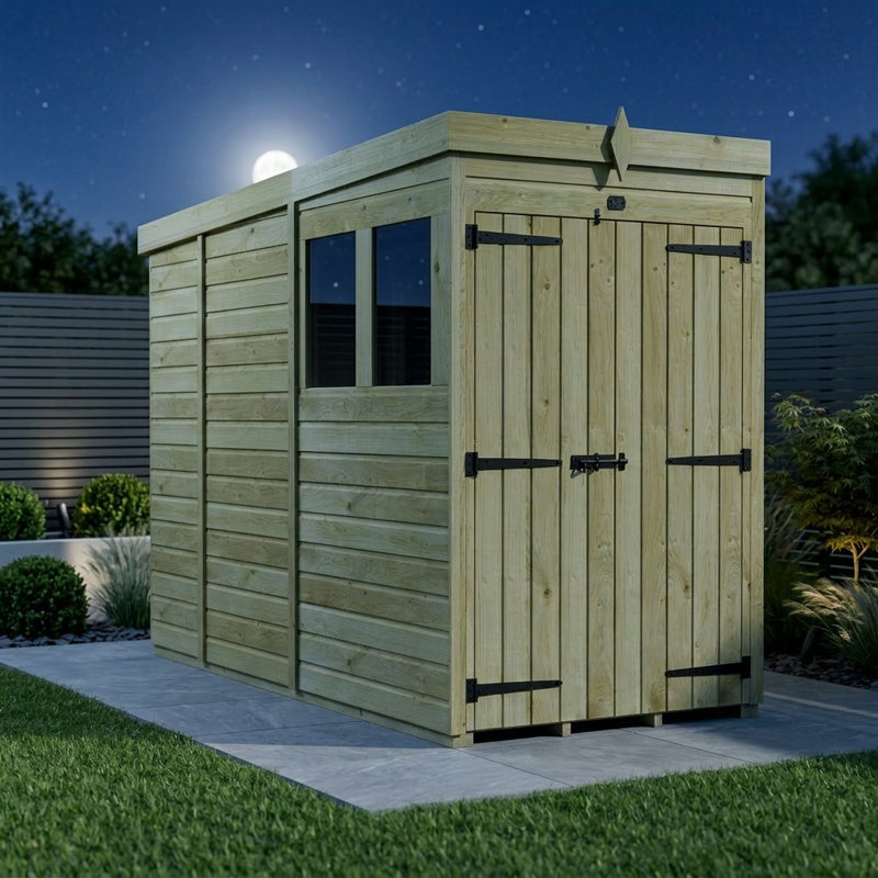 Total Sheds 4ft x 9ft Pent Garden Shed - Double Door - With Windows - Pressure Treated Timber - UK Manufactured