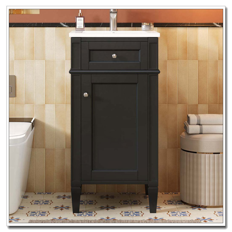 Meuble-lavabo de 16 po avec lavabo en céramique, Noir