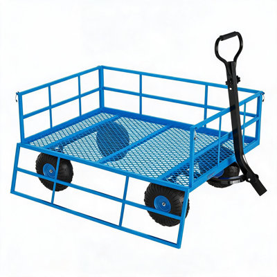 Chariot de jardin en acier robuste 1200 lb - côtés amovibles, poignée 2-en-1, pneus tout-terrain 13 po, utilitaire de grande capacité pour la cour et la pelouse, facile à assembler, bleu | 1200 lb | Pantone 2945C