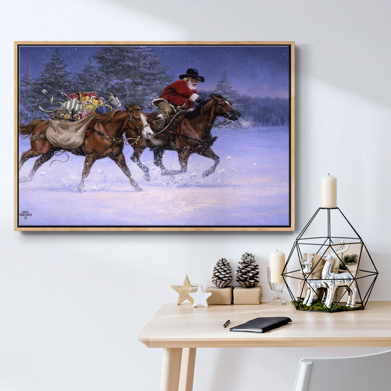 Christmas Rush, reproduction d'art sur toile, H 25 po x l 37 po x P 2 po, Bois naturel