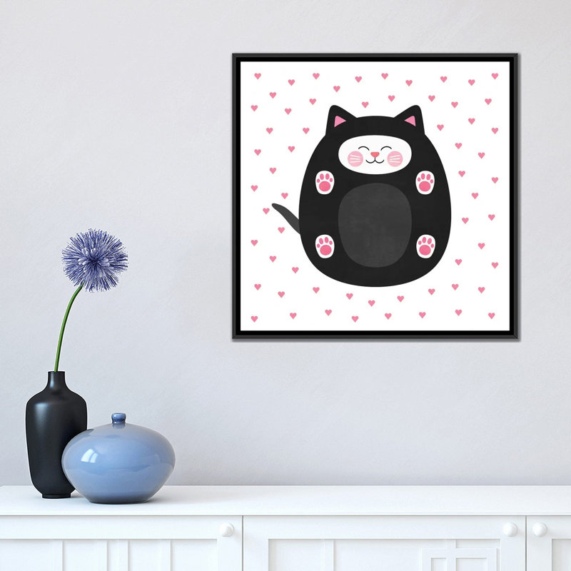 « chat love », impression sur toile tendue, H 18 po x l 18 po x P 1,5 po, Toile avec cadre noir, Pas de tapis