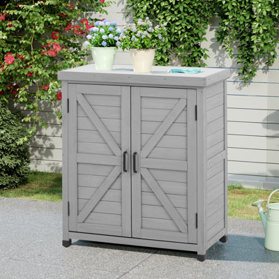 Outdoor Cedar Wood Potting Bench with Storage Cabinet and Metal Top