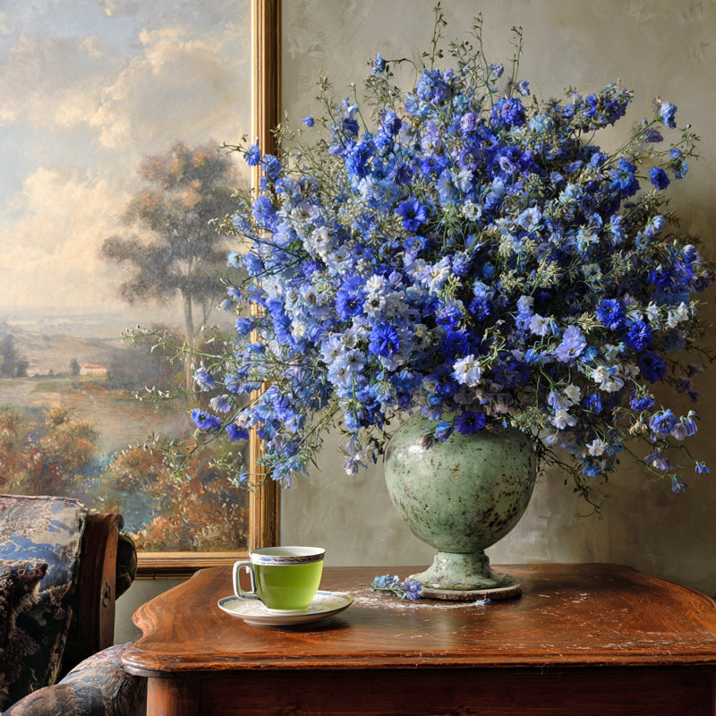 «Blue Still Life Harmony», art mural sur toile tendue, H 20 po x l 20 po x P 1,5 po