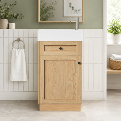 18.5" Bathroom Vanity with Sink, Adjustable Shelf and Reversible Door