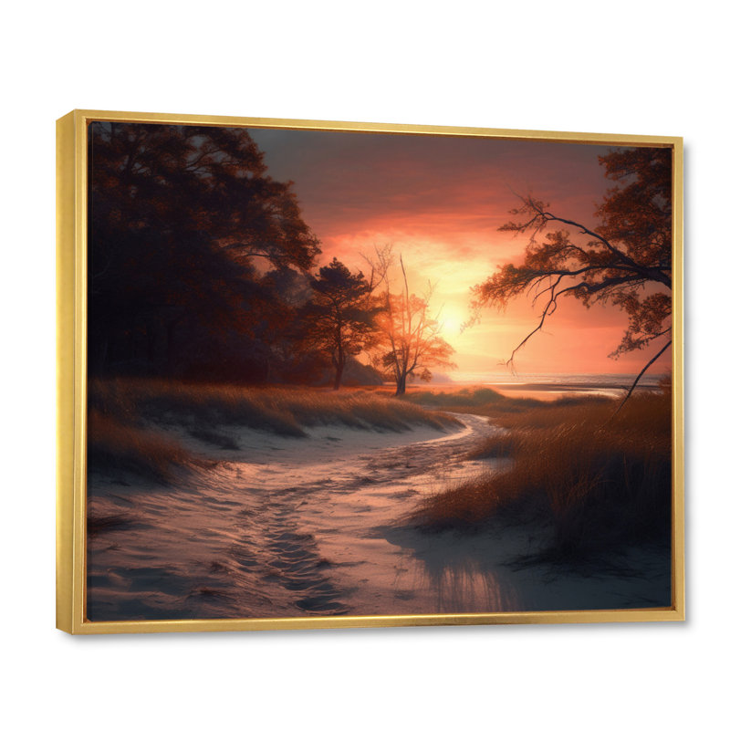 «Beachside Sunset I», reproduction sur toile, Cadre flottant doré, H 30 po x l 40 po x P 1,5 po