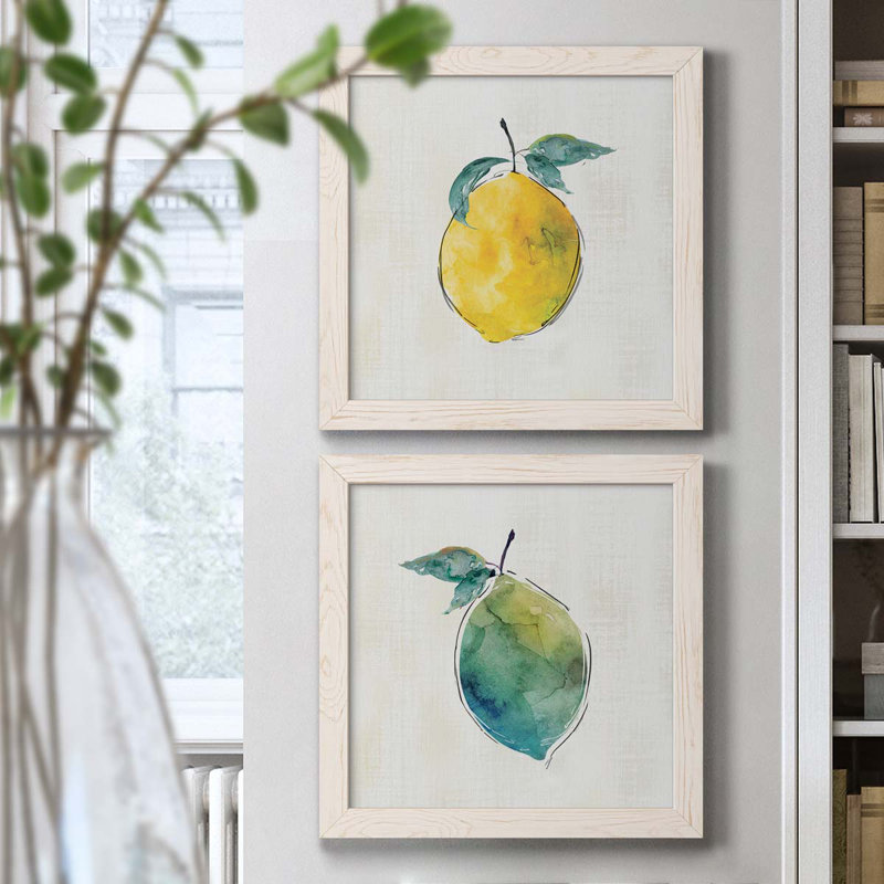 Happy Lemon - Ensemble de 2 peintures sur toile encadrées, H 20 po x l 40 po x P 1,5 po, Cadre blanc