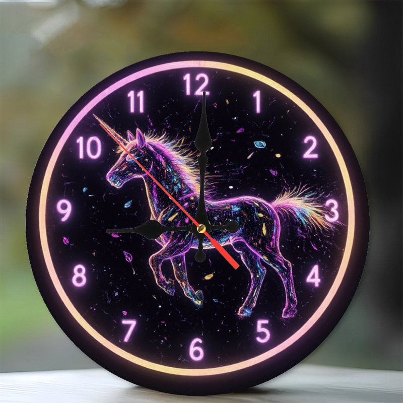 Horloge licorne effet néon