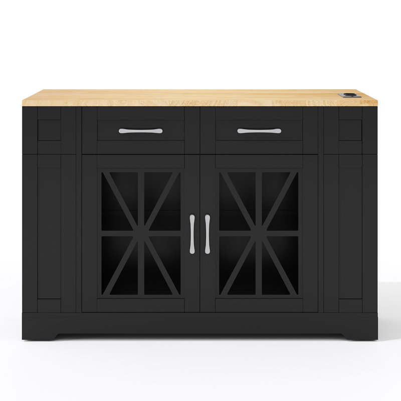 Kitchen Island With 2 Drawers And 2 Doors White, Black