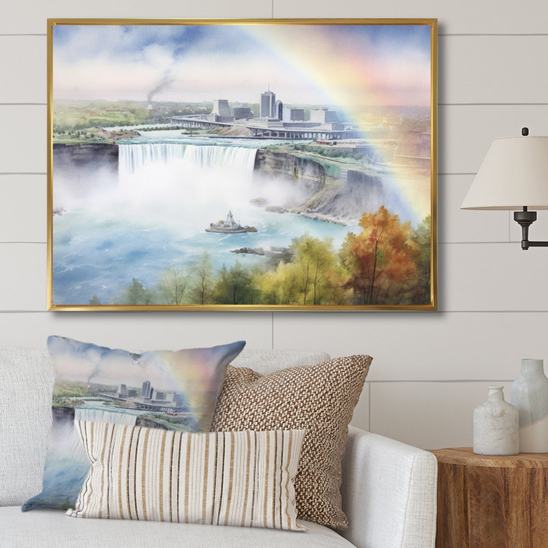 «Nigara Falls Dreams Waterfall I», reproduction sur toile, H 34 po x l 44 po x P 1,5 po, Cadre flottant doré