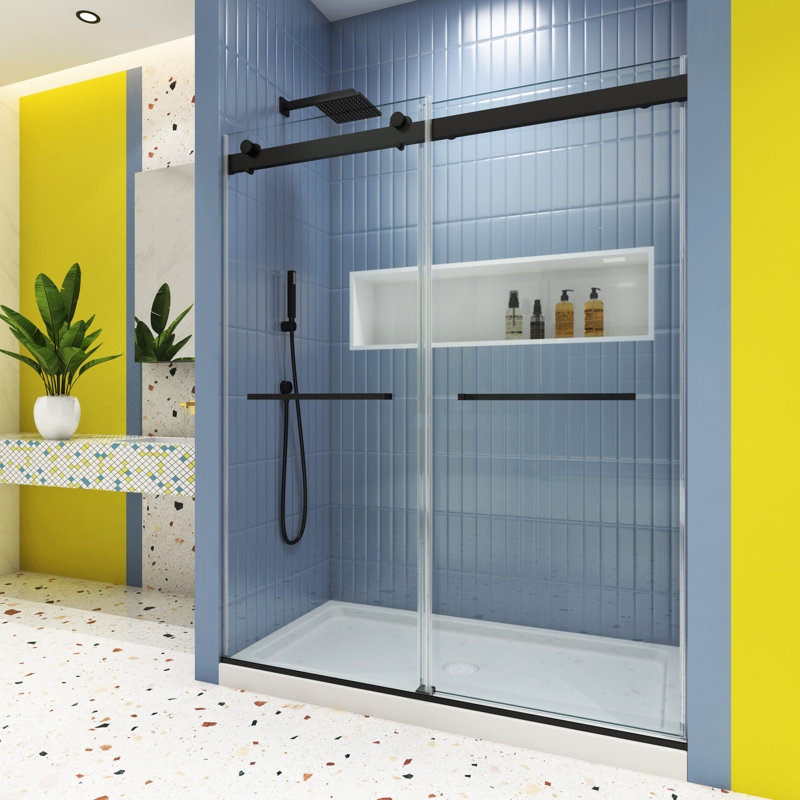 Système de fermeture en douceur de la porte de douche - Verre trempé de 5/16 po, fini noir mat, verre coulissant double noir, explosion, installation facile