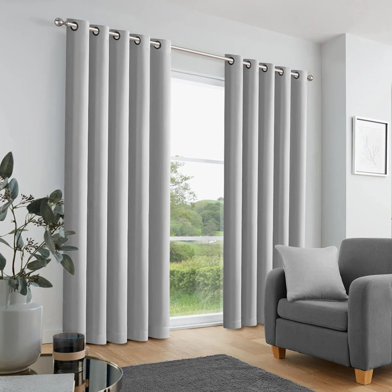 Trina Polyester Blackout Curtain, Single Panel 168cm Width x 213cm Drop, Light Grey