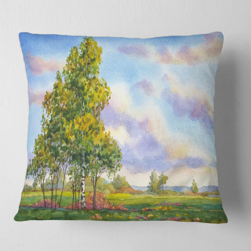 Housse et insert de coussin carré Landscape the Trees in the Evening Field, 18" x 18"