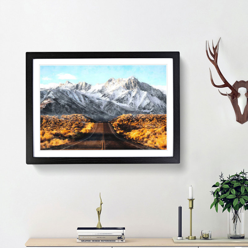 Road to the Mountains in California - Framed Print, 62cm H x 87cm W x 2cm D, Black Framed