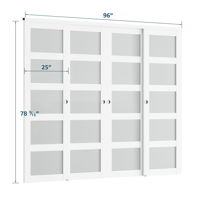 Portes doubles pour placard coulissant en verre trempé et givré l 96 po x H 80 po avec quincaillerie, 96 po x 80 po
