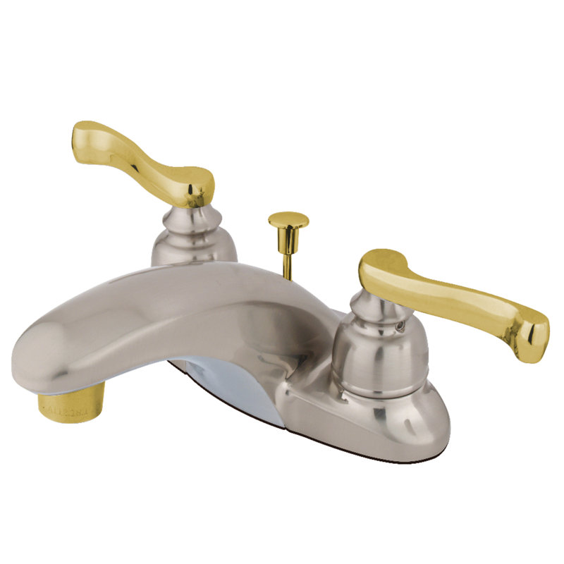 Royale Centerset Bathroom Faucet with Drain Assembly, Brushed Nickel/Polished Brass