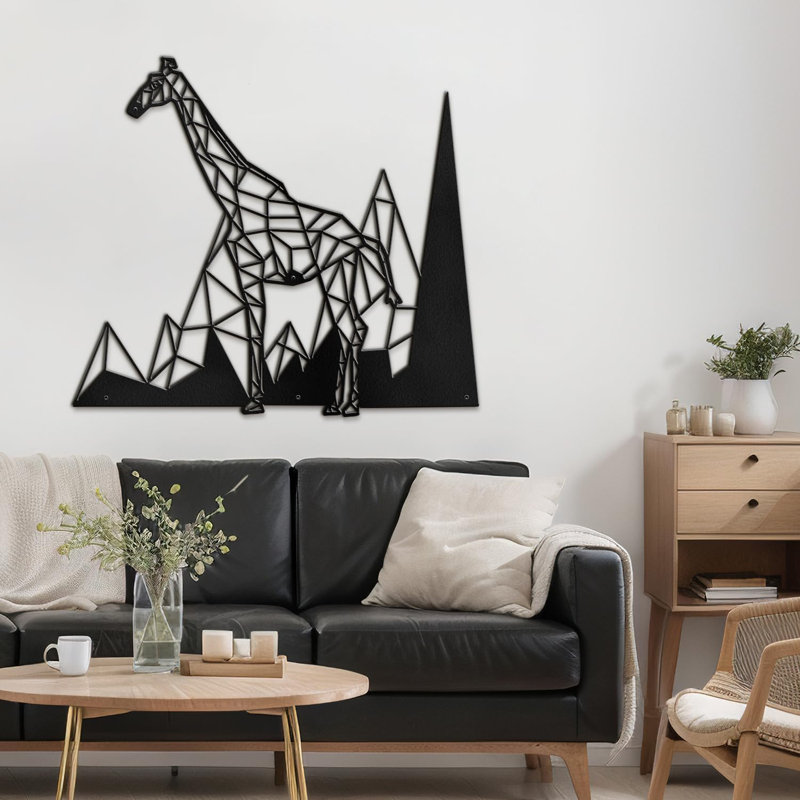 Girafe safari animal décoratif abstrait moderne sculpture suspendue décoration murale en métal, Noir