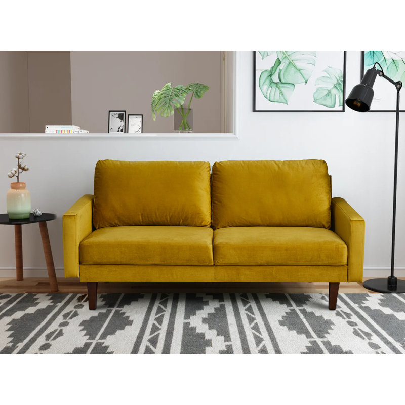 Square Arm Loveseat, 35" H x 71" W x 33" D, Goldenrod Velvet