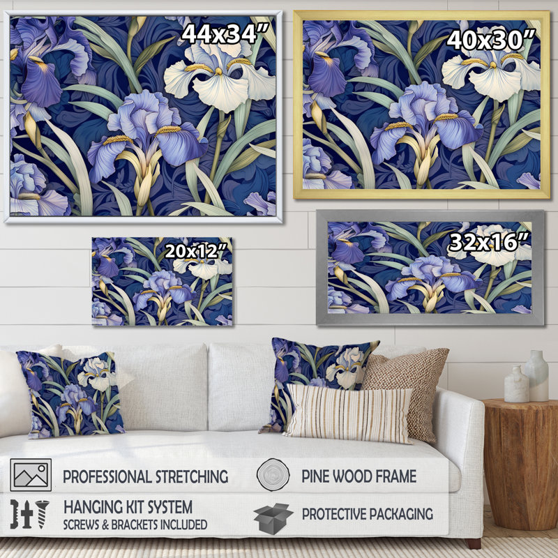 Mauve, vert, iris et impressions II, Cadre flottant doré, H 24 po x l 32 po