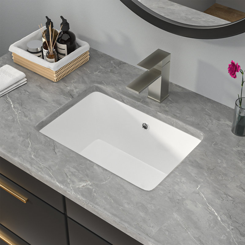 18" x 12" Undermount Bathroom Sink, Rectangular Vitreous China Vanity Basin with Overflow, Scratch & Stain Resistant, Easy to Clean, White