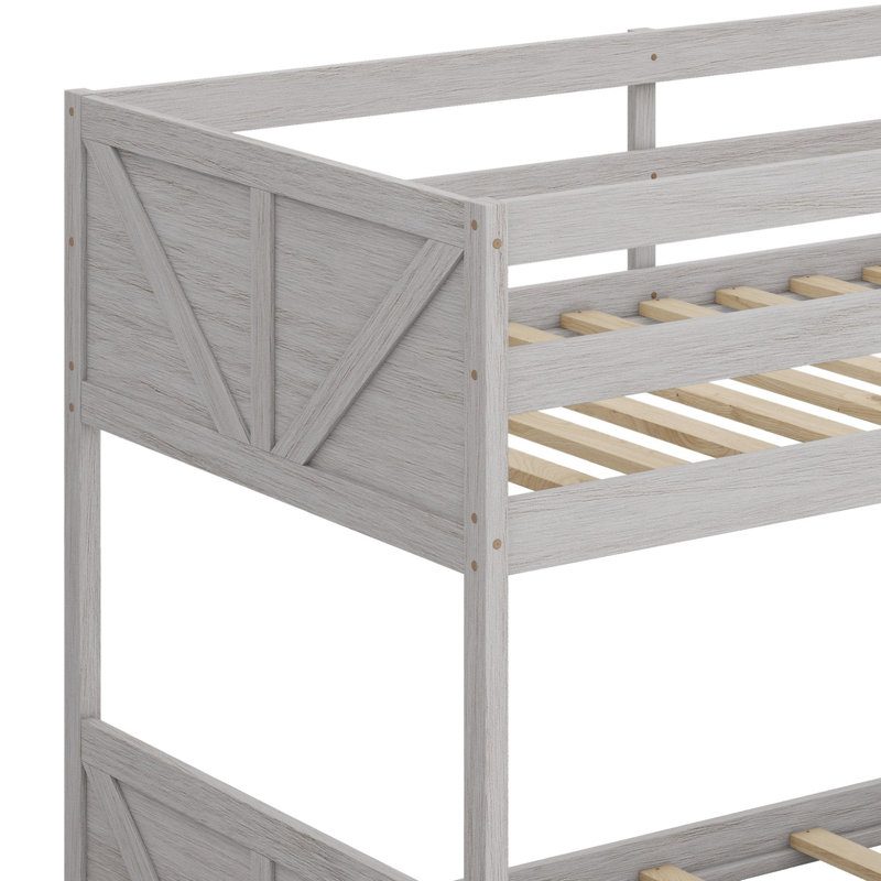 Lit superposé au plancher avec tête et pied de lit à panneaux, fondation en bois massif avec garde-corps de sécurité, échelle intégrée