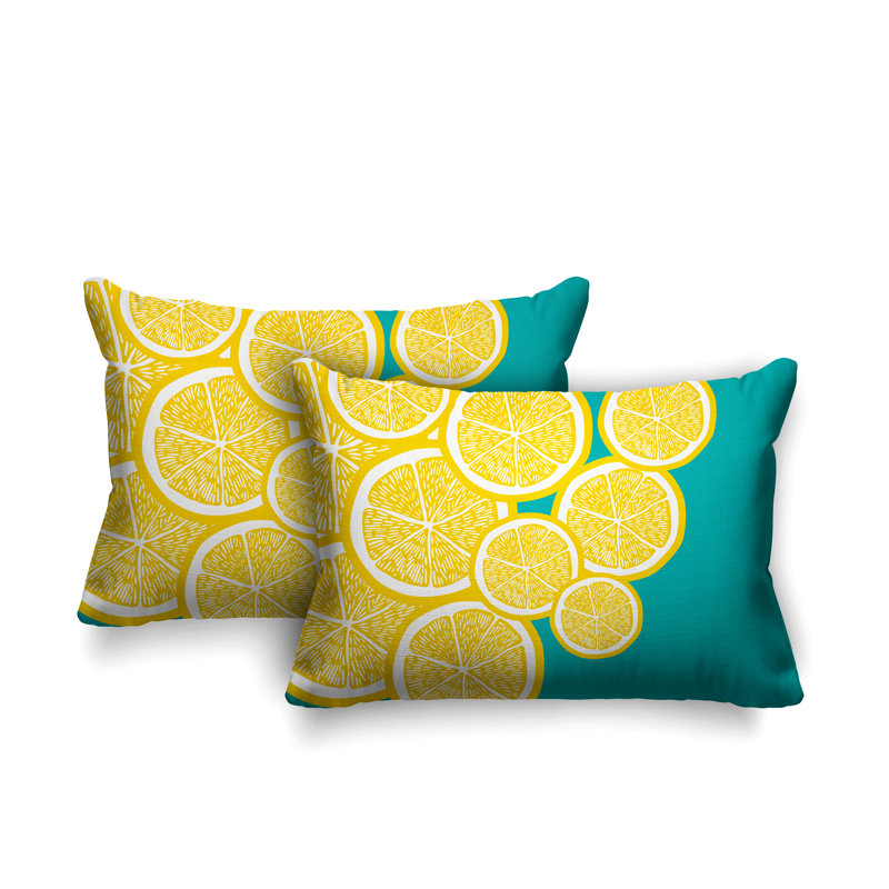 Coussin lombaire intérieur / extérieur jaune citron, Turquoise