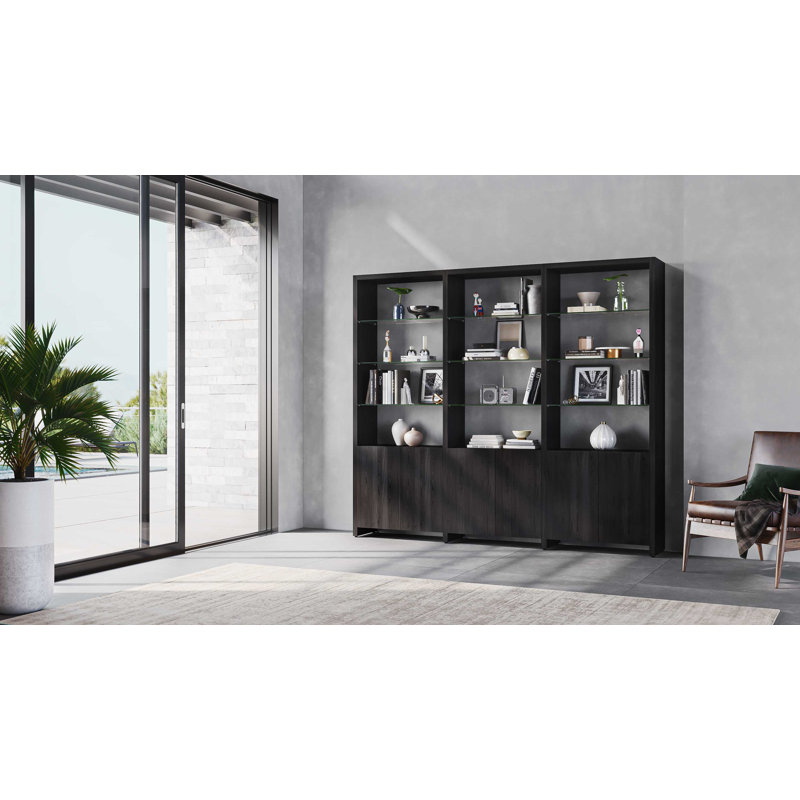 Linea Standard Bookcase, Charcoal Stained Ash, 3, 83.75" H x 96" W x 14" D