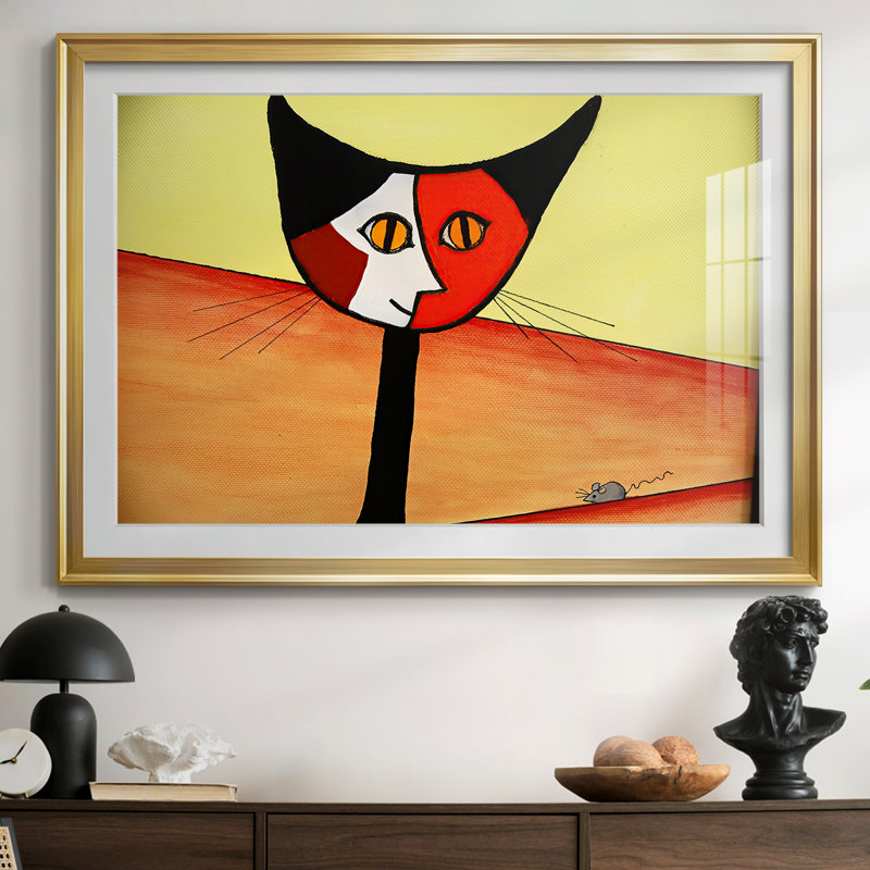 Chat et souris (parodie / style Picasso) - Inconnu / contemporain - Reproduction encadrée avec passe-partout et verre - Contemporain