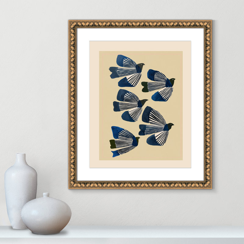Imprimé indigo par ville, L 22,5 po x H 26,5 po, Matted Print, Perles de feuilles dorées