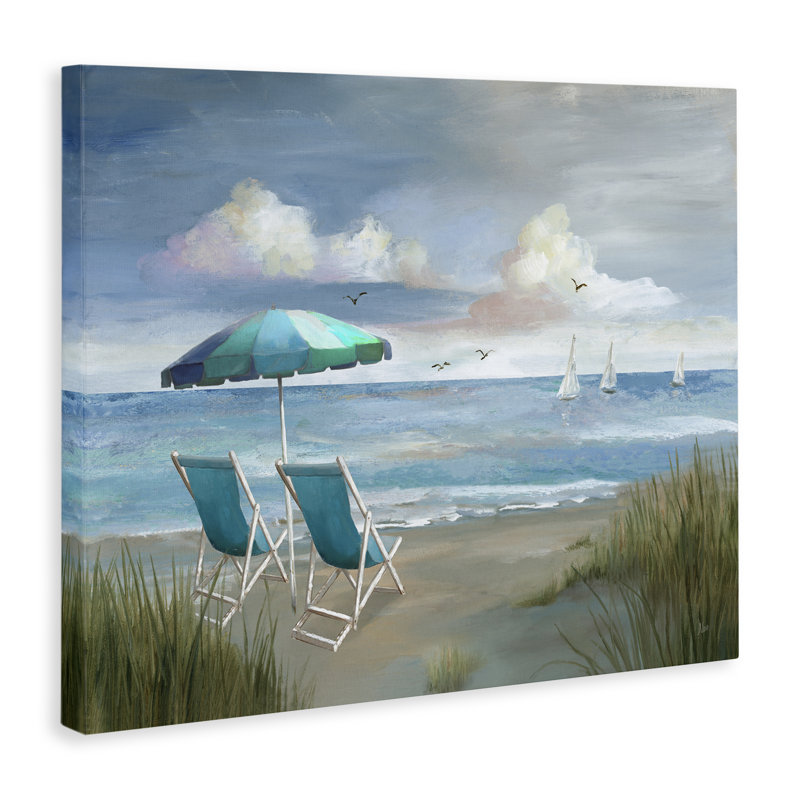 "Seagulls over Calm Beach", art mural par Nan, H 24 po x l 30 po