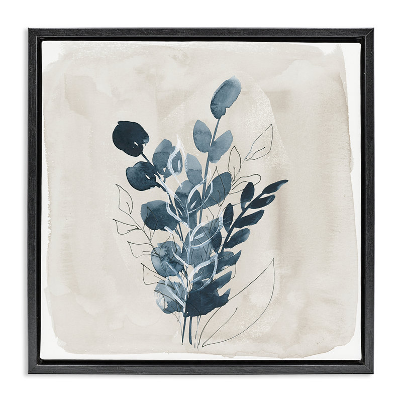 «Summer Leaf Sprig», art mural encadré sur toile flottante par Lucille Price, Cadre flottant noir de jais, H 18 po x l 18 po