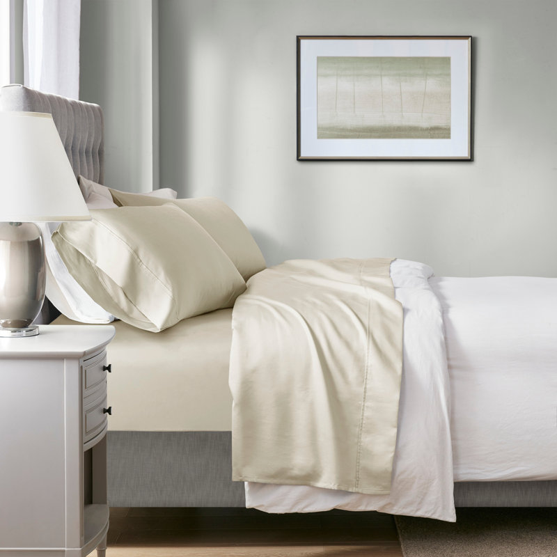Smart Temperature Cotton Blend Sheet Set, Queen Sheet Set with 2 Pillowcases, Ivory