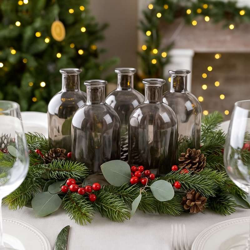 Ensemble de 6 bouteilles décoratives en verre Lacarvia, Gris fumée